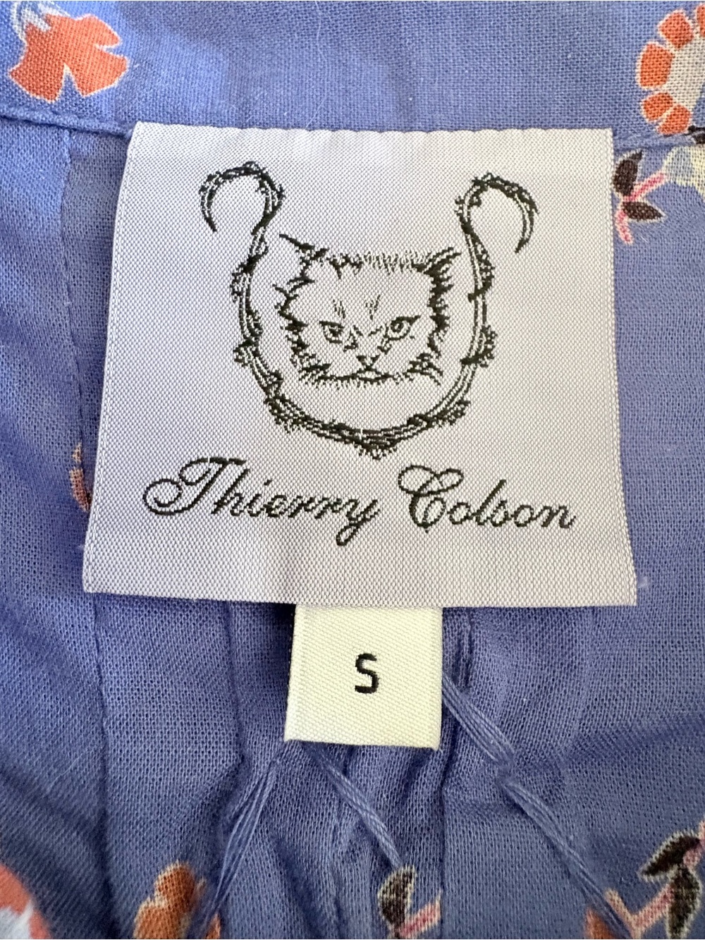 Thierry Colson France Women’s Blue Carnation Floral Silk Shirt Dress Small S - Picture 5 of 9